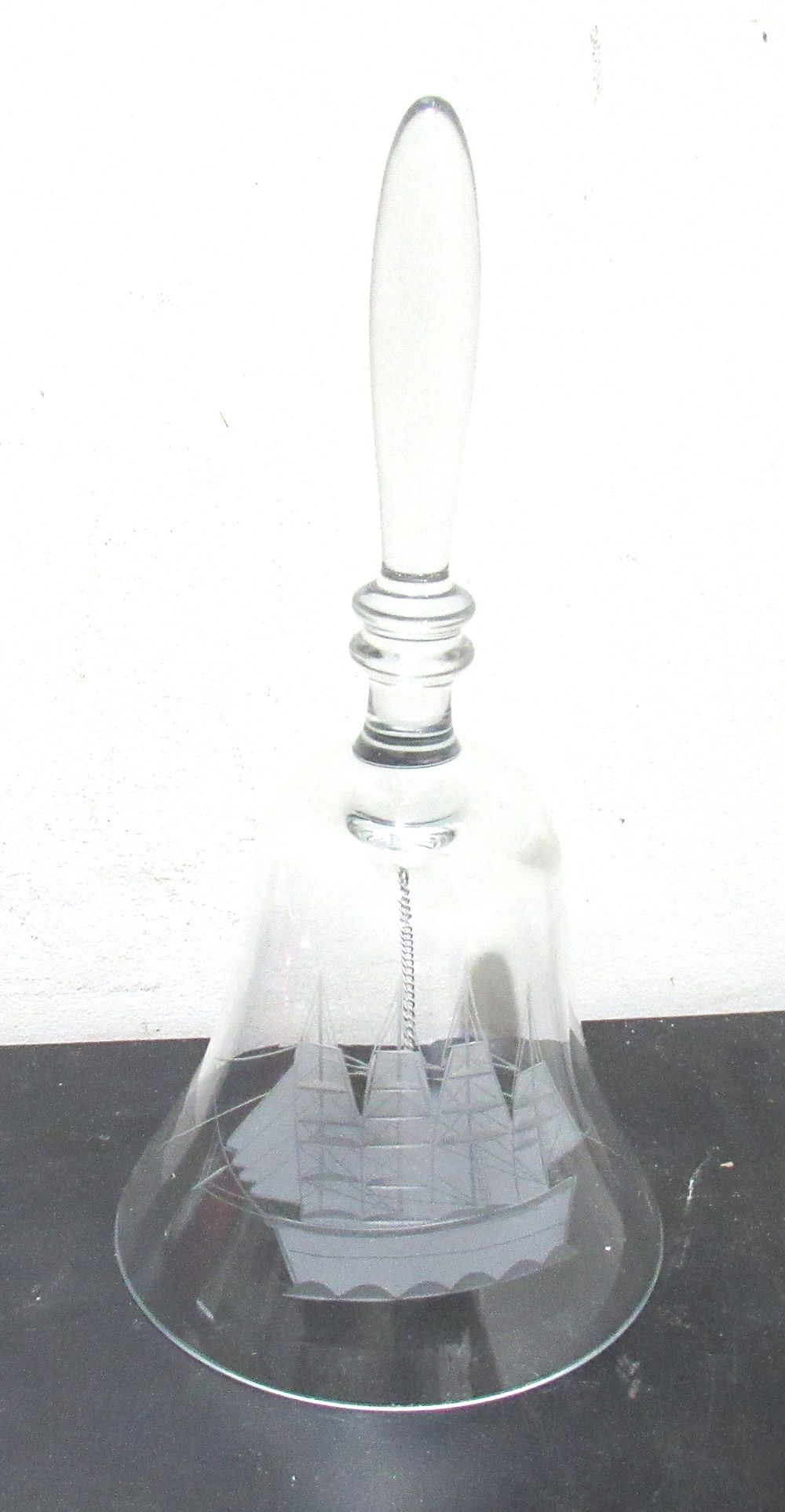 Lot 562: BUY-IT-NOW PRICE $15. EXTRA LARGE CRYSTAL BELL WITH ETCHED SAILING SCHOONER.
