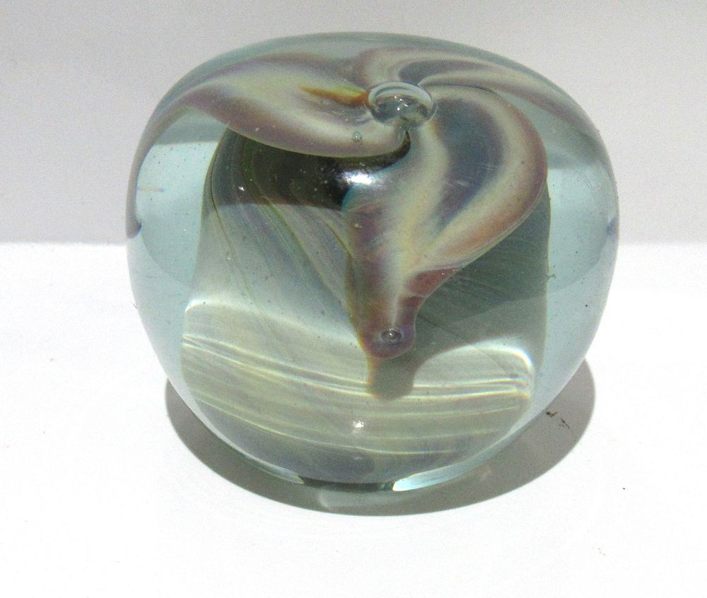 Lot 570: BUY-IT-NOW PRICE $35. SIGNED DEMAINE NEW BRUNSWICK STUDIO GLASS PAPERWEIGHT.