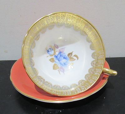 BUY-IT-NOW PRICE $10. AYNSLEY HAND DECORATED FLORAL BOTTOM CABINET CUP AND SAUCER WITH HEAVY 