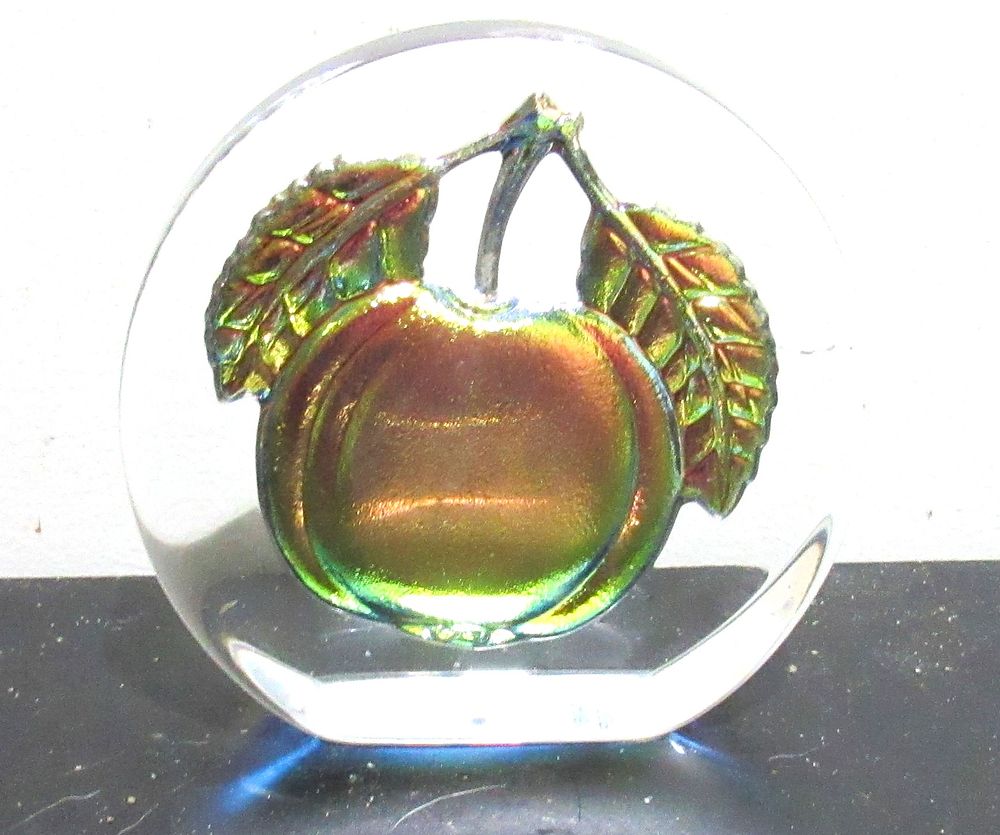 Lot 582: BUY-IT-NOW PRICE $10. CZECH GLASS IRRIDESCENT CHERRY PAPERWEIGHT.