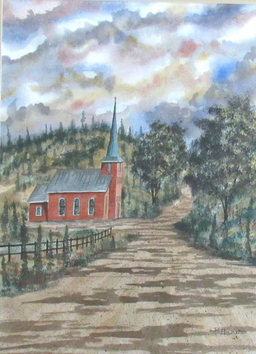 Lot 588: BUY-IT-NOW PRICE $45 SIGNED R. HEARD WATERCOLOR CHURCH (QUINTE/NORTHUMBERLAND AREA).