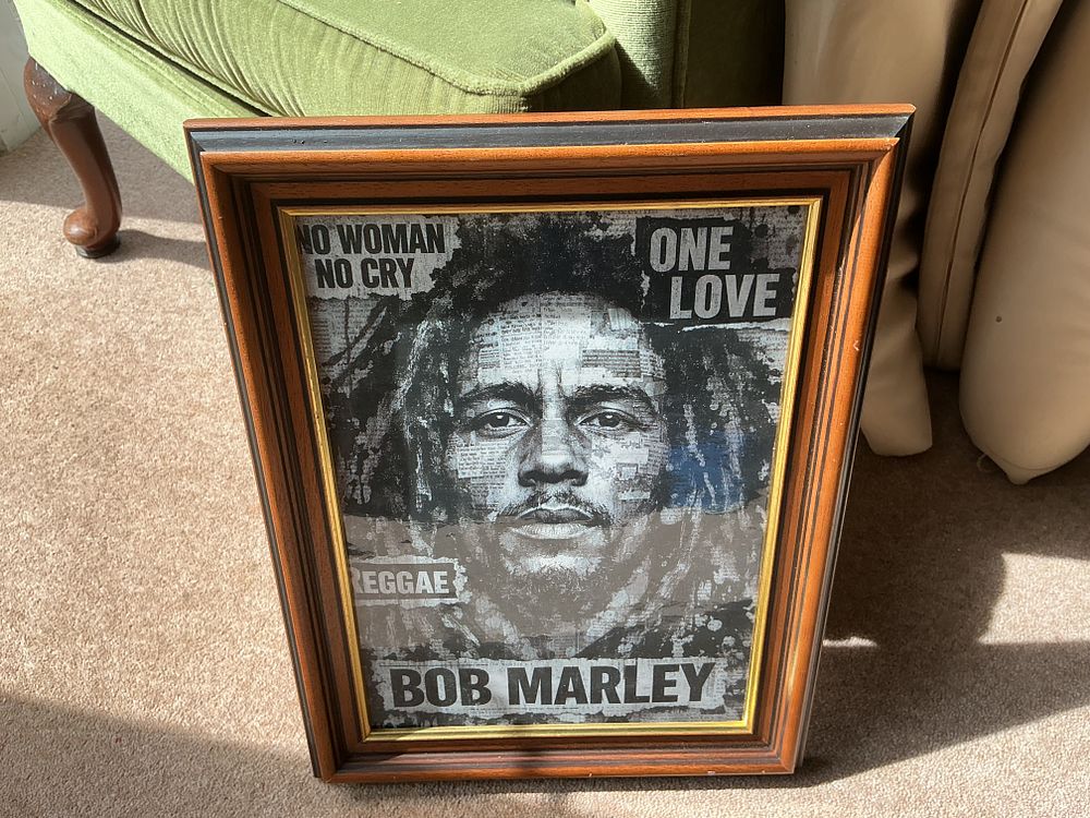 Lot 215: A Framed Photomosaic Style Graphic Art Print of Bob Marley