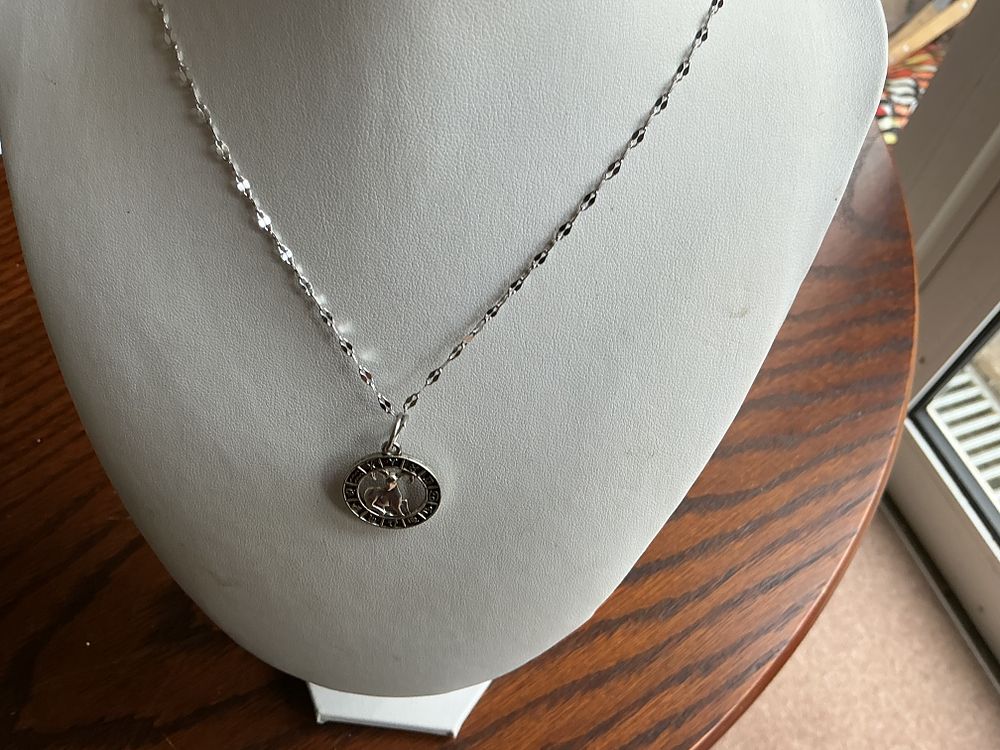 Lot 247: Aries. Zodiac Theme White Metal Medallion Pendant Necklace