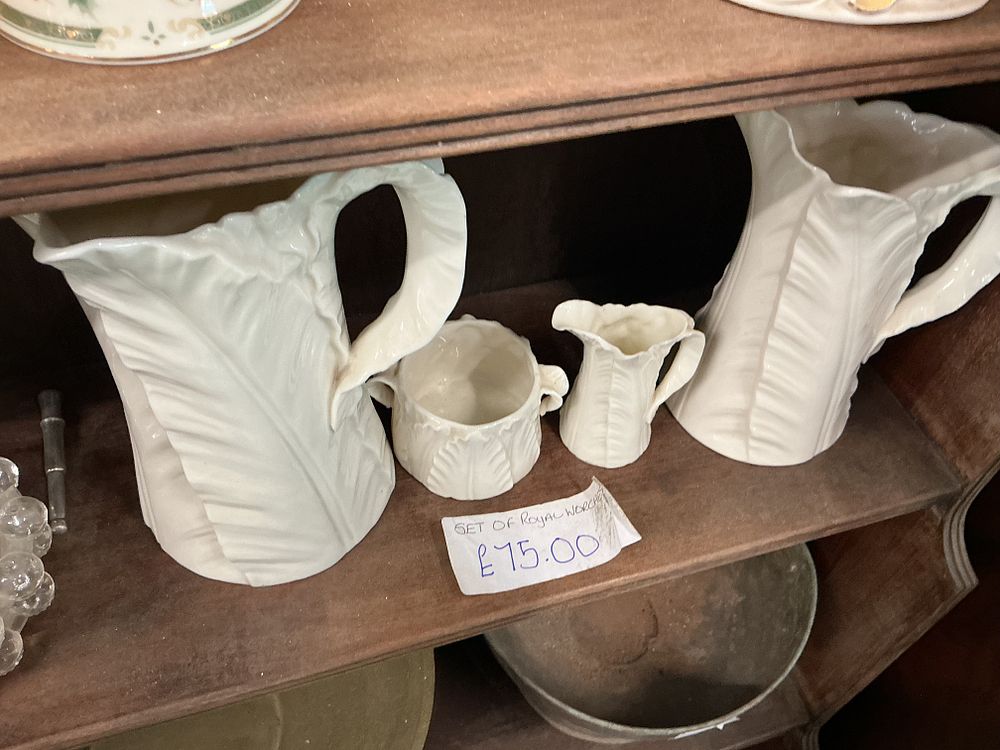 Lot 278: A Set of White Glazed Leaf-Moulded Ceramic Wares Attributed to Royal Worcester