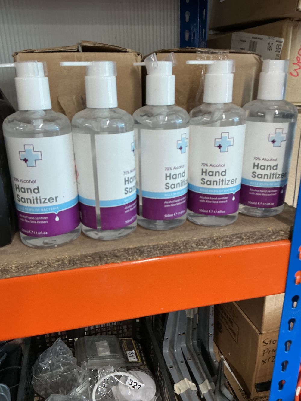 Lot 319: Lot of Five 500ml Bottles of 70% Alcohol Hand Sanitiser Gel