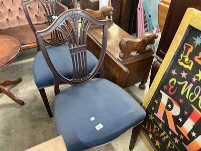 A Pair of Hepplewhite Style Mahogany Shield Back Side Chairs