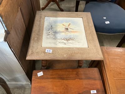 A Mid-20th Century Wood Occasional Table with Inset Dutch Landscape Tile Top. 9
