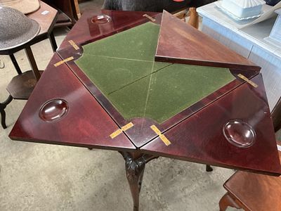 Edwardian Mahogany Triangular Envelope Card Table in the Queen Anne Style