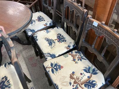 A Set of Jacobean Revival Carved Oak Dining Chairs