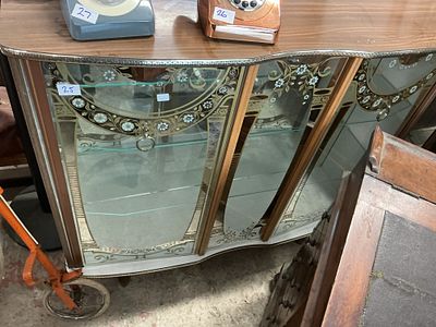 Mid-20th Century Bow-Fronted Walnut Veneer Display Cabinet