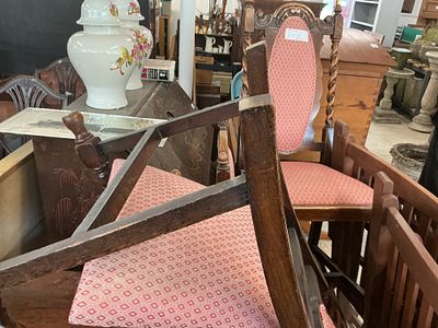 A Pair of Carolean Revival High-back Side Chairs with Barley-twist Uprights