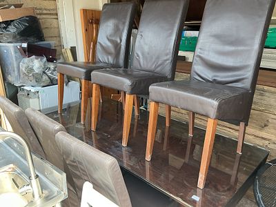 Dark Brown Faux Leather Dining Table and Chair Set