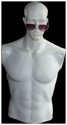 A Contemporary White Moulded Plastic Male Mannequin Torso and Head, Life sized. A contemporary 