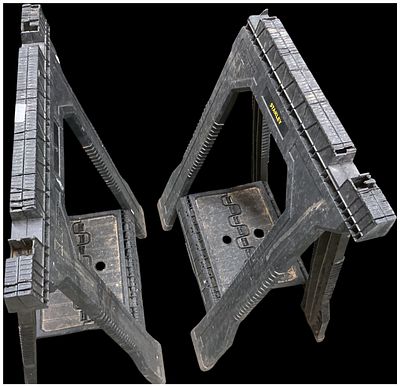 A Pair of Stanley Plastic Folding Sawhorses. A pair of contemporary folding sawhorses 