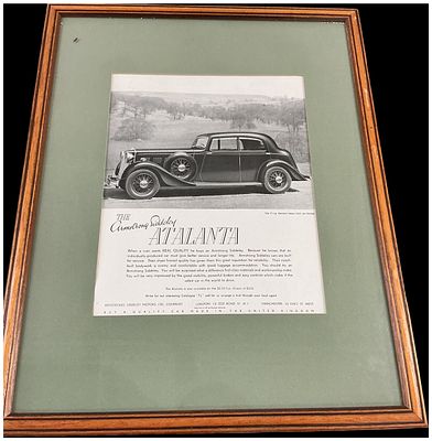 Framed Original Armstrong Siddeley Atalanta Magazine Advertisement, circa 1937. An original 