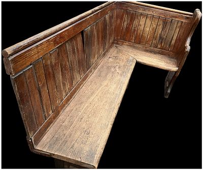A Victorian Style Pitch Pine Corner Bench or Settle. This is an L-shaped corner bench or settle 