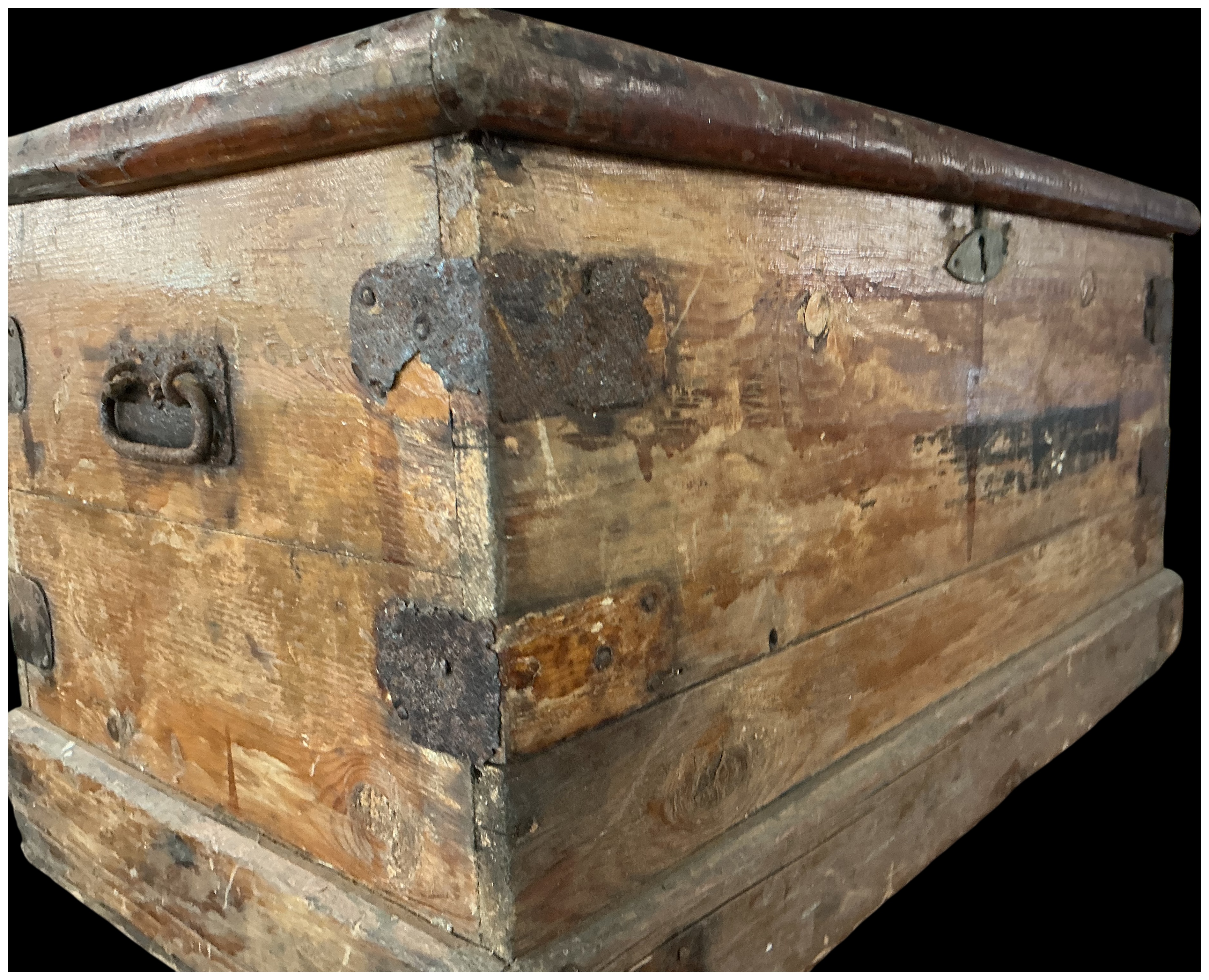 A Large 19th Century Country Vernacular Pine and Iron Bound Storage Chest