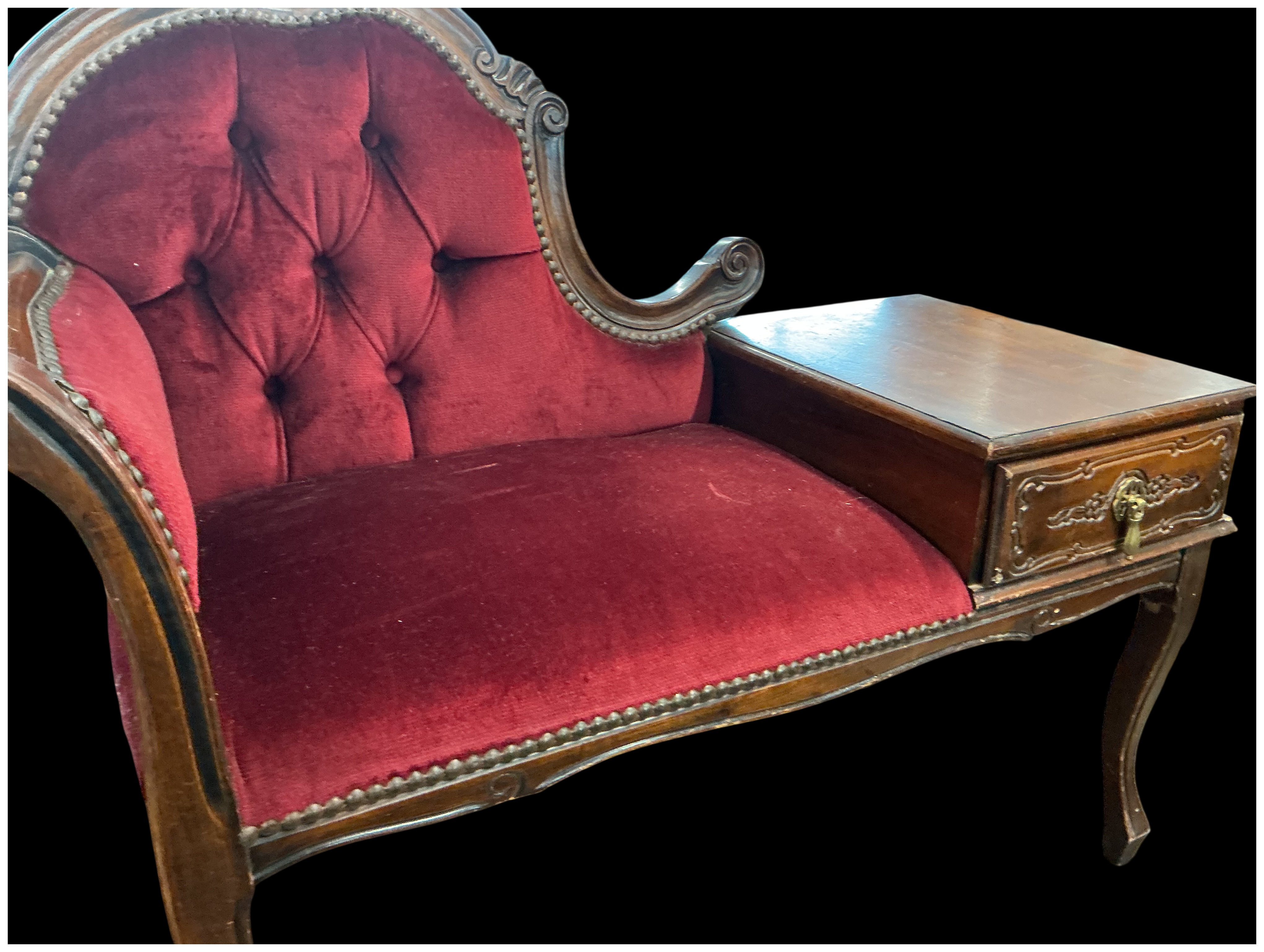 A Vintage Mid-20th Century Rococo Style Mahogany Stained Telephone Seat