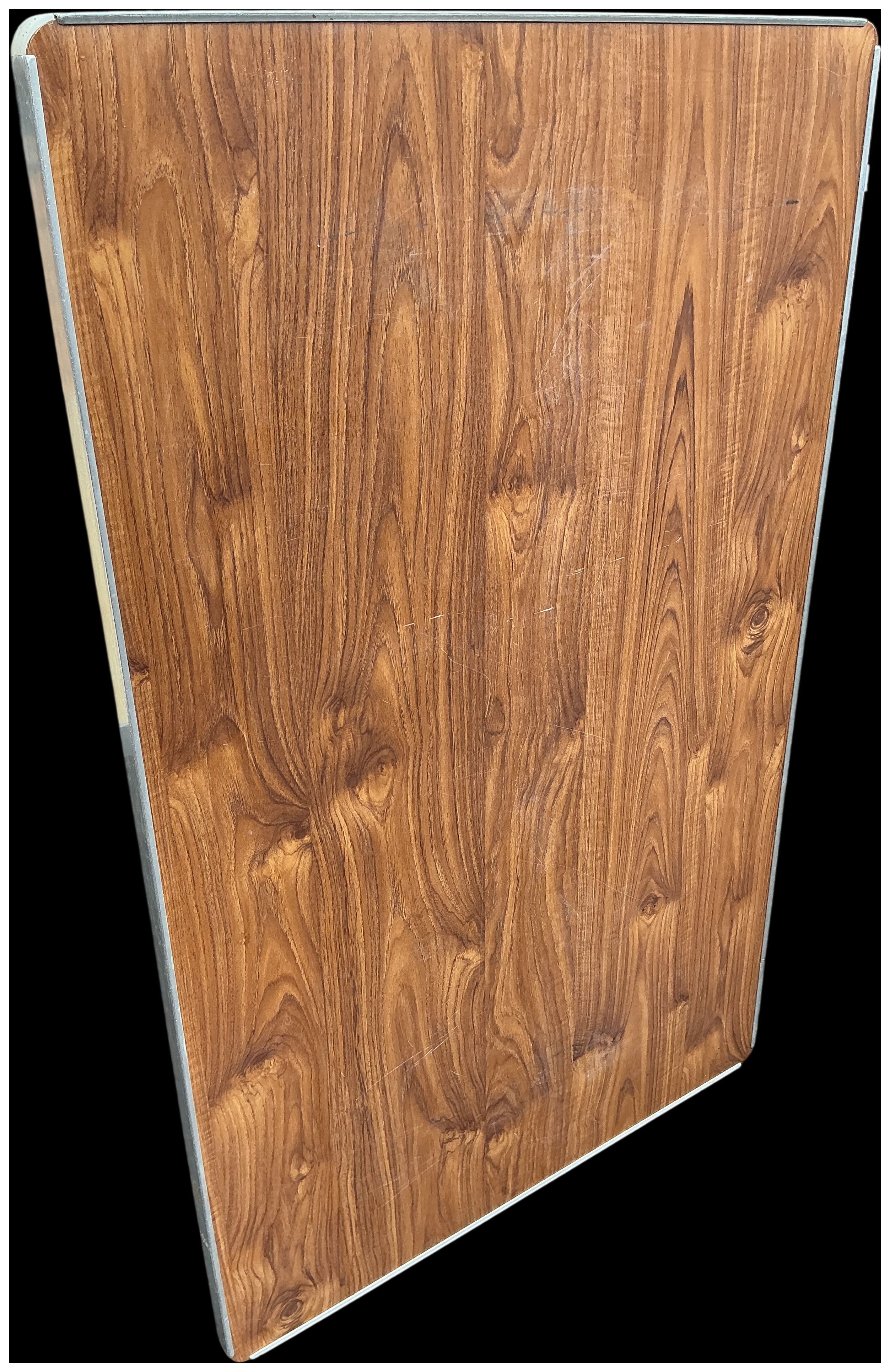 Vintage Teak Effect Laminate Folding Utility Table with Aluminium Trim
