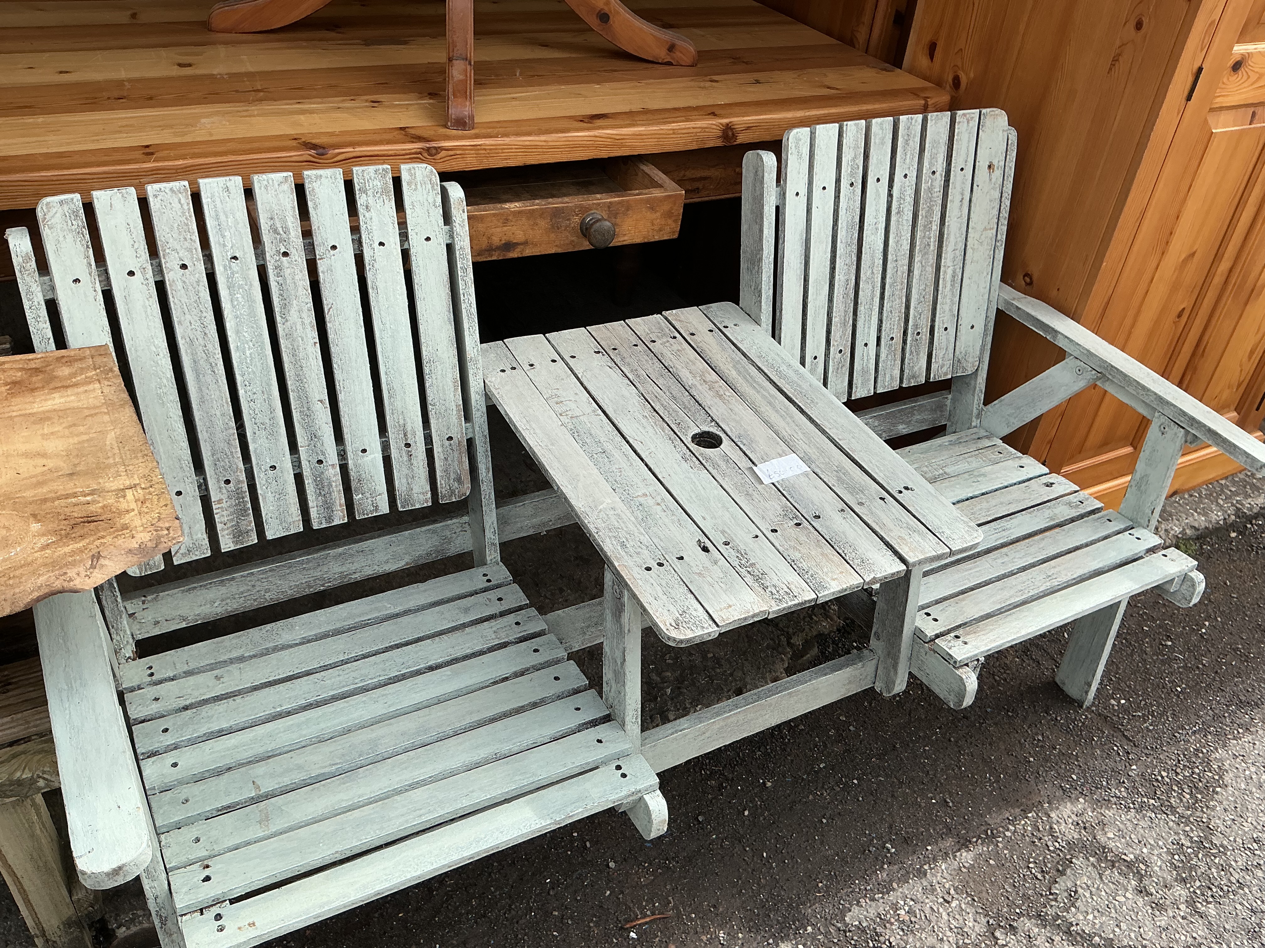 A Painted Wooden Garden Companion Seat