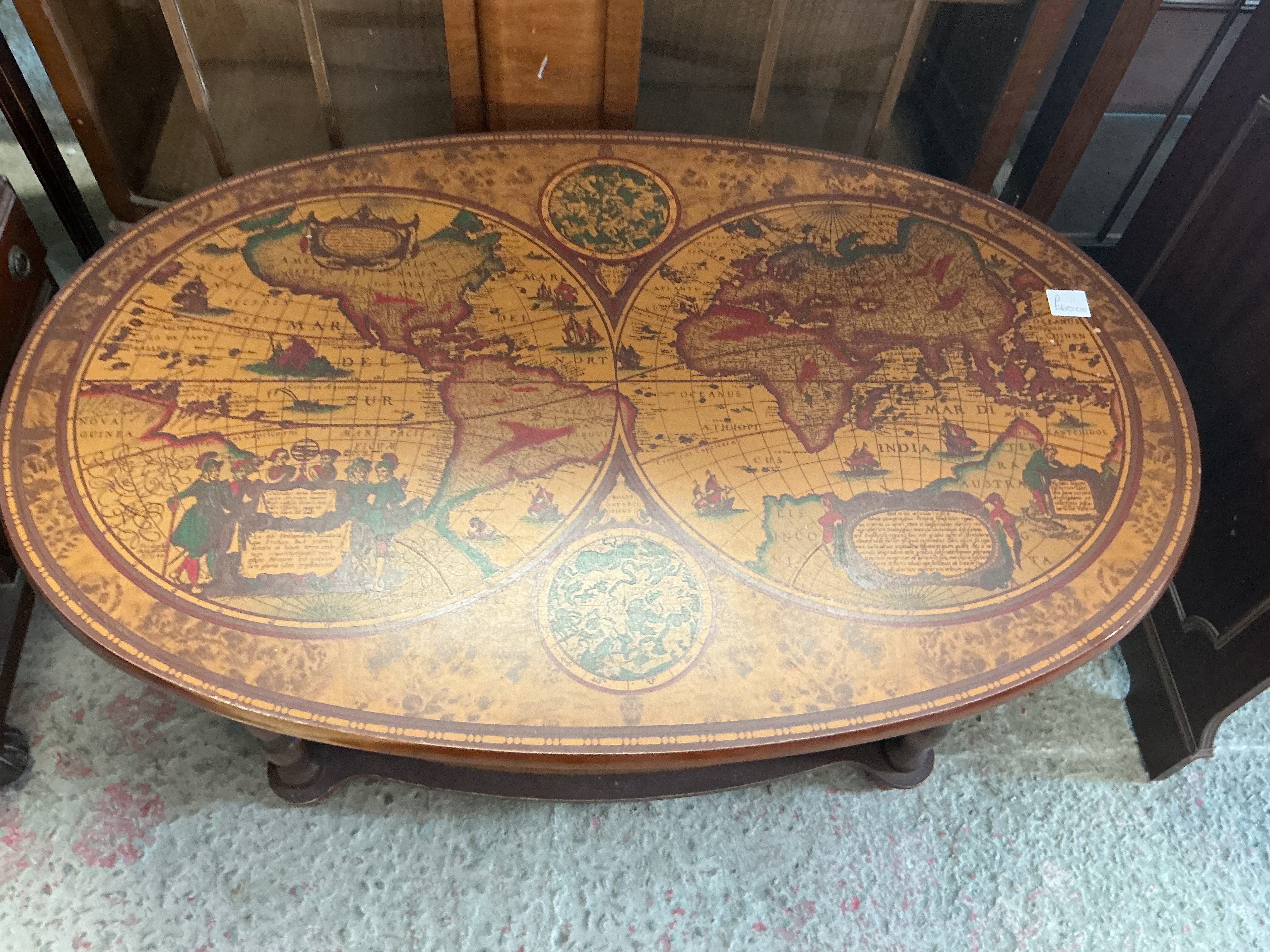 Mid-20th Century Oval Map Top Coffee Table