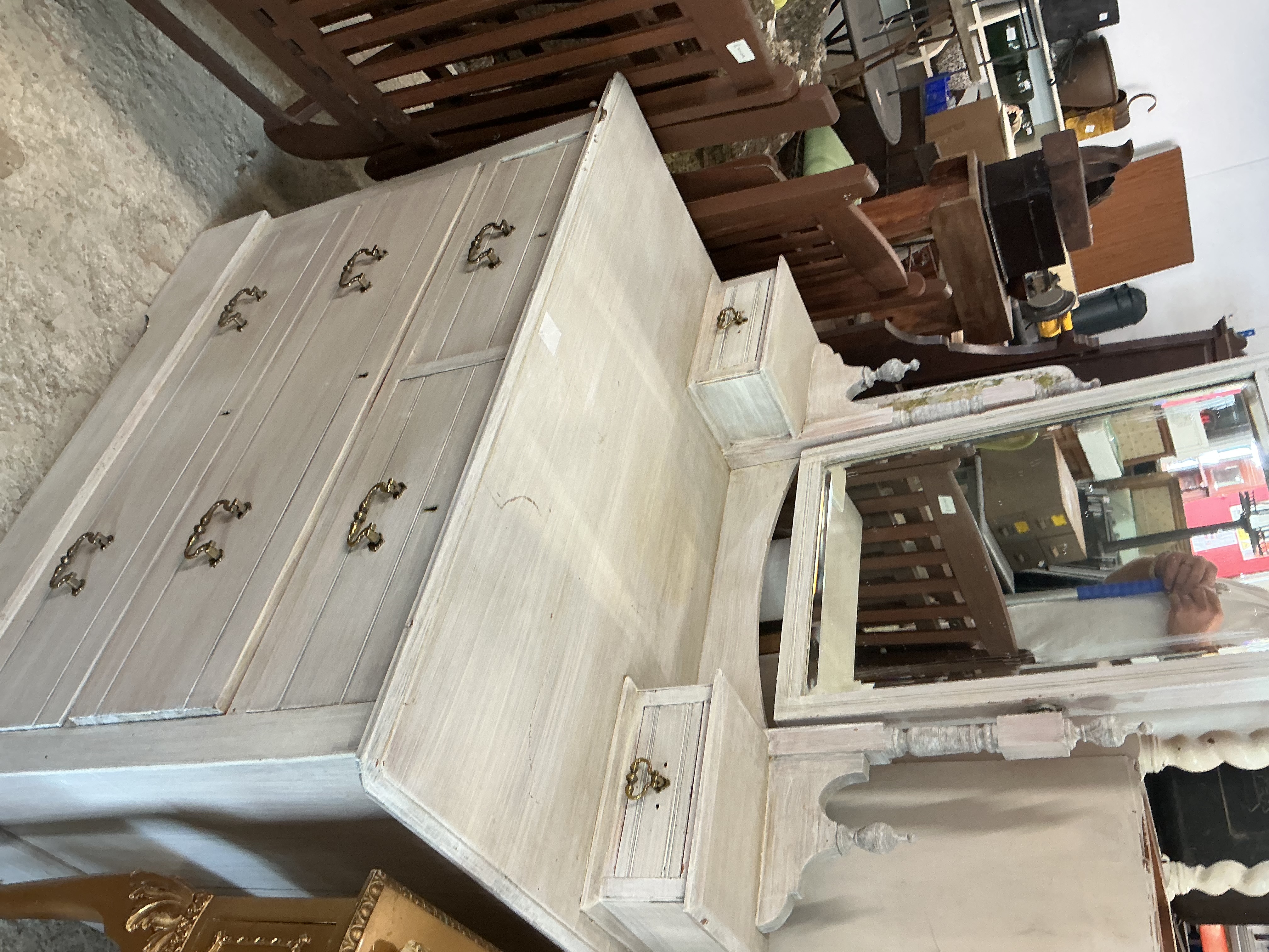 A Late Victorian Style Distressed Painted Pine Dressing Chest with Mirror