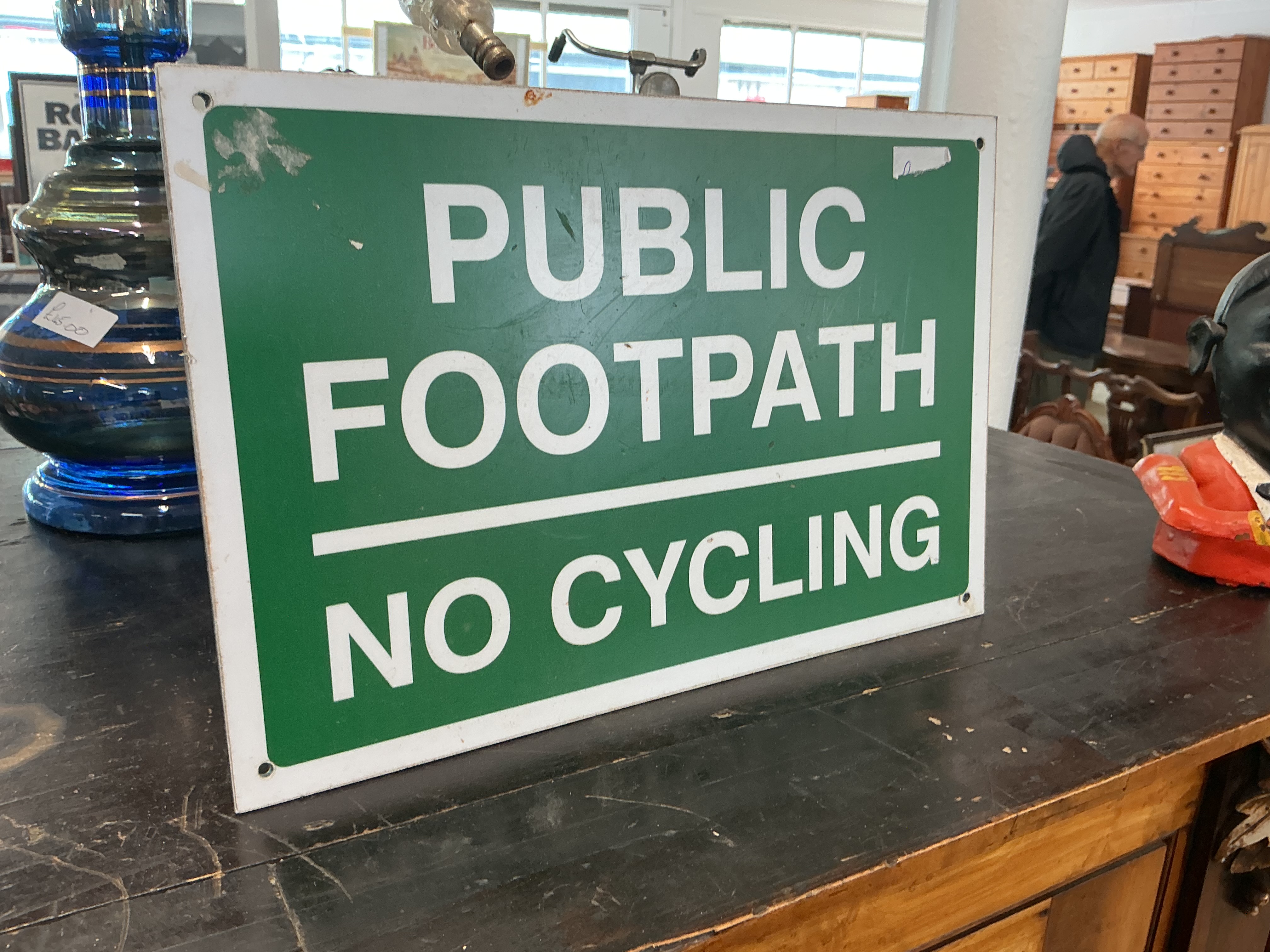 Vintage Vitreous Enamel Public Footpath No Cycling Sign
