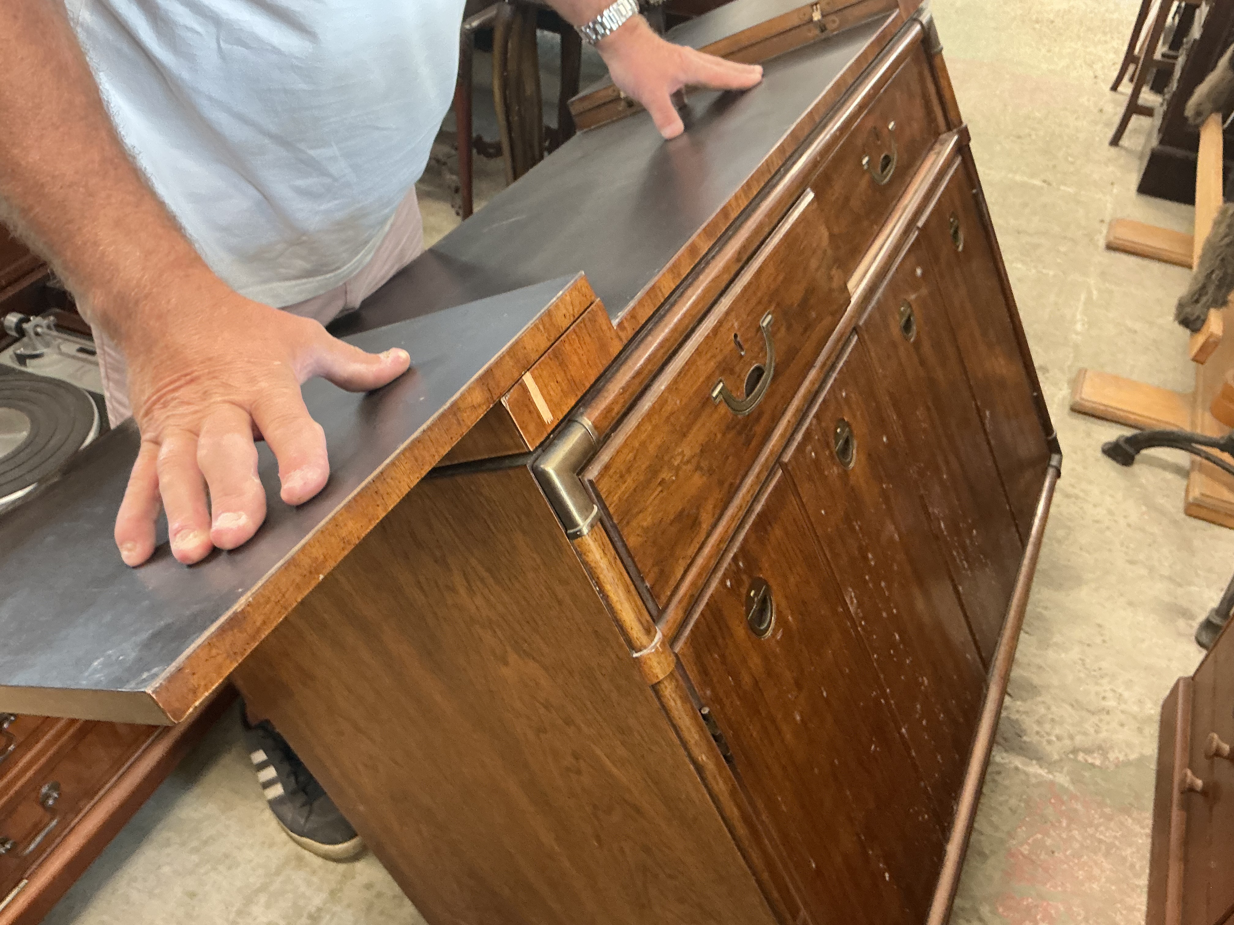 A Mahogany-Veneered Campaign Style Flip-Top Server Attributed to Drexel Heritage