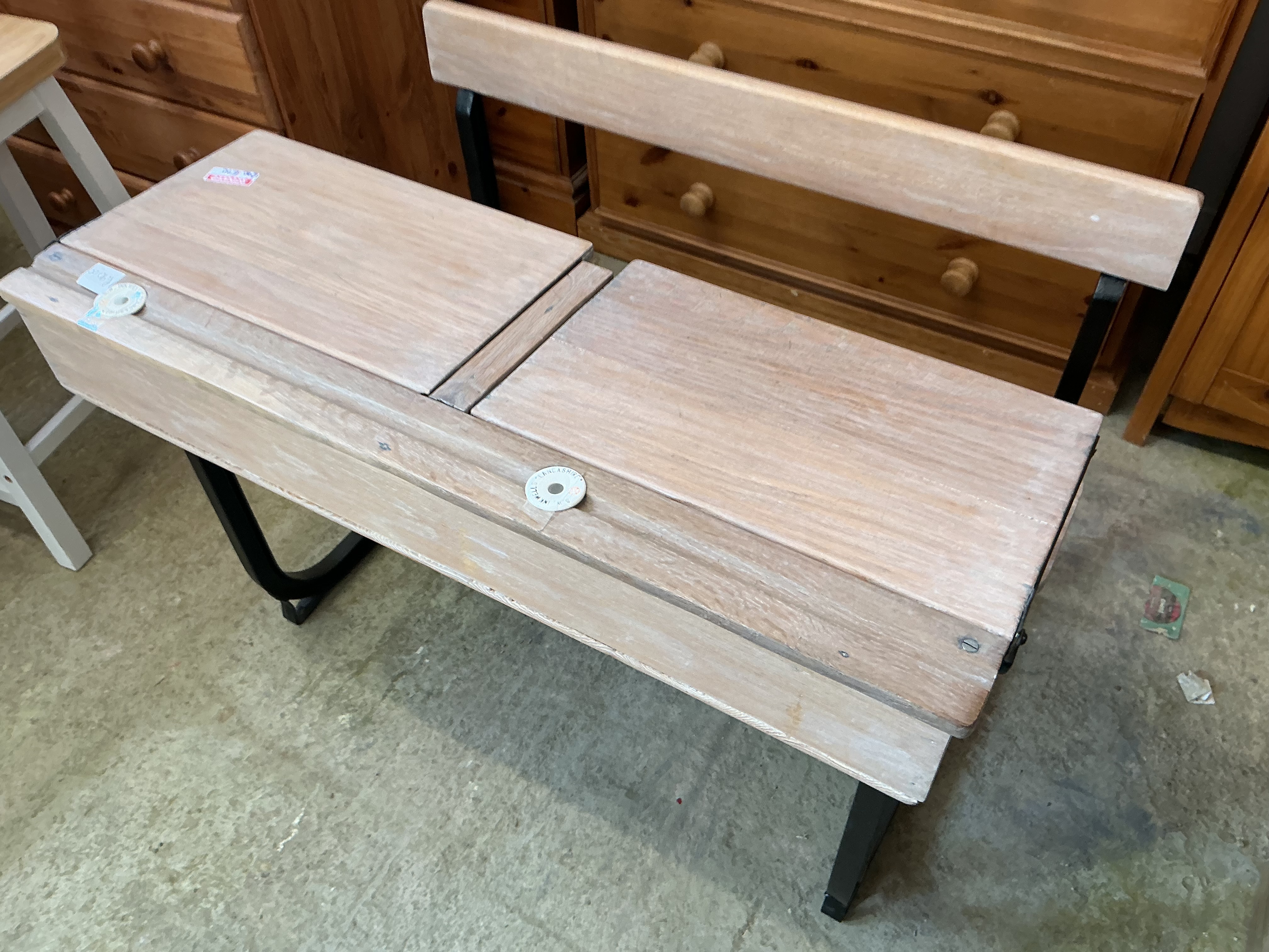 Vintage Double School Desk and Bench by Lancashire Newall