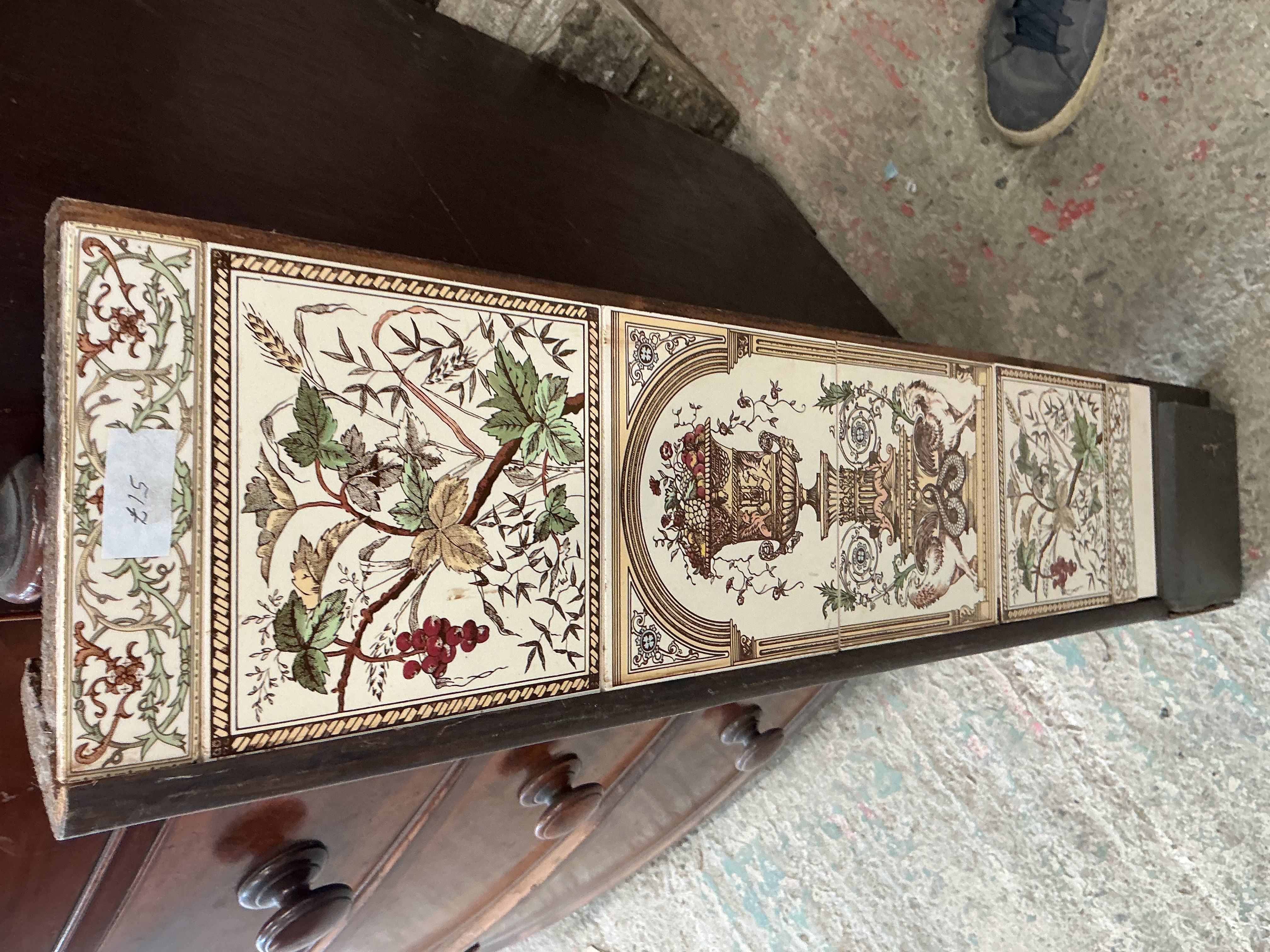 A Late Victorian Stained Hardwood Chest with Aesthetic Movement Style Inset Tiles