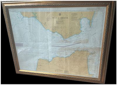 British Admiralty Nautical Chart of the Strait of Gibraltar in an Ornate Gilt Frame. Cannot Post. 