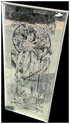 A Mo&euml;t & Chandon Le Festival Du Champagne Advertising Mirror after Alphonse Mucha. A vintage 