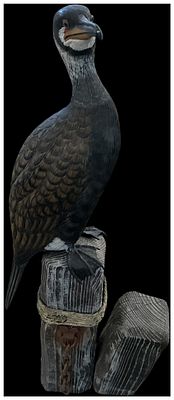 Large Painted Composite Figure of a Cormorant on Mooring Post Base. A large decorative 