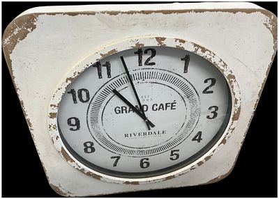 A Riverdale Grand Caf&eacute; Distressed Square Wall Clock. A contemporary Grand Caf&eacute; wall clock by the 