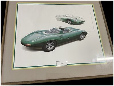 British School, 20th Century, 'Jaguar XJ13'. A framed colour print on paper depicting two 