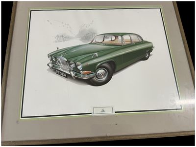 British School, 20th Century, 'Jaguar 420G'. A framed colour print featuring a technical 