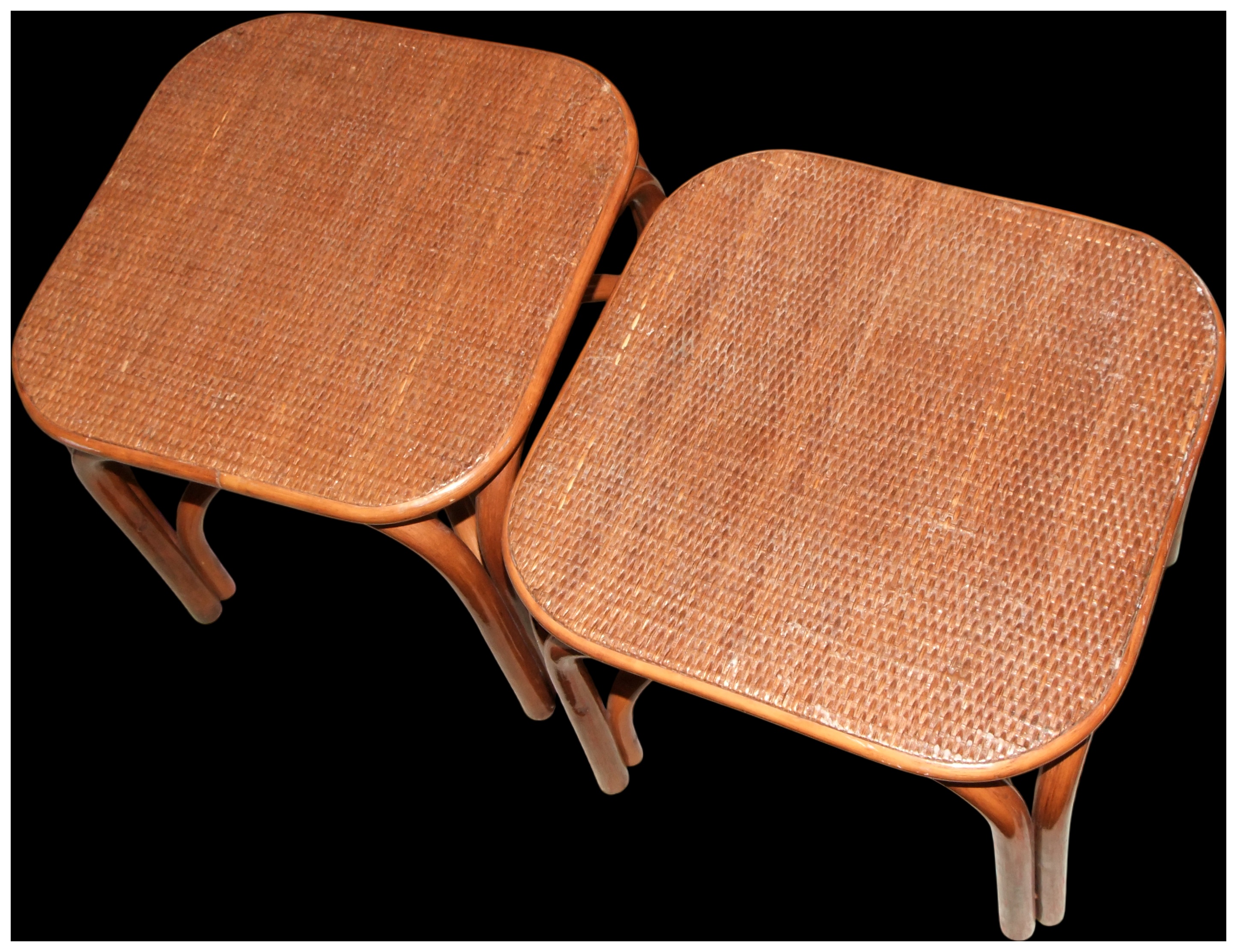 A Pair of Mid-Century Modern Bentwood and Cane Stools
