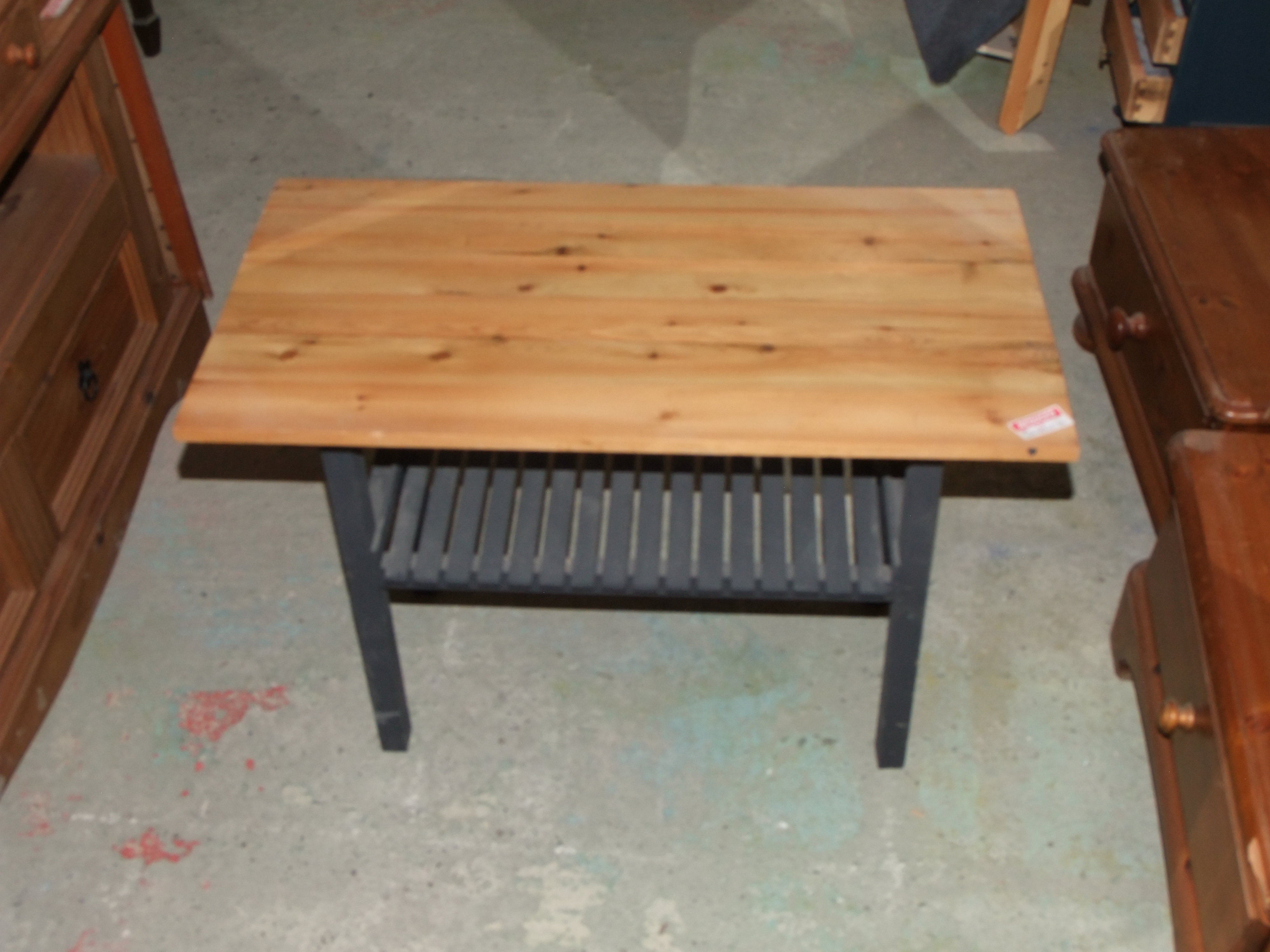 Contemporary Solid Wood and Black Painted Work Table with Slatted Undershelf