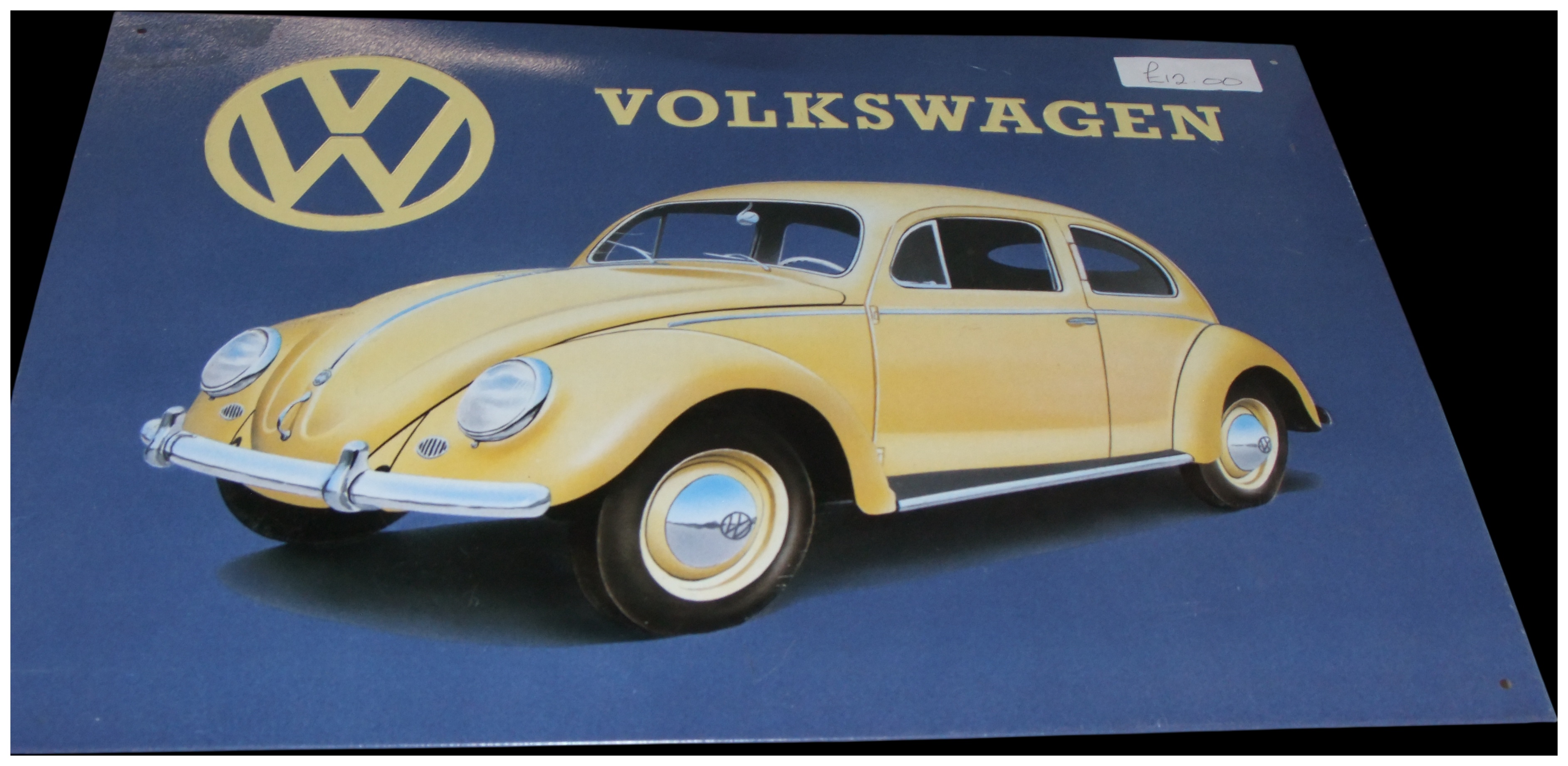 Volkswagen Beetle Embossed Metal Advertising Sign
