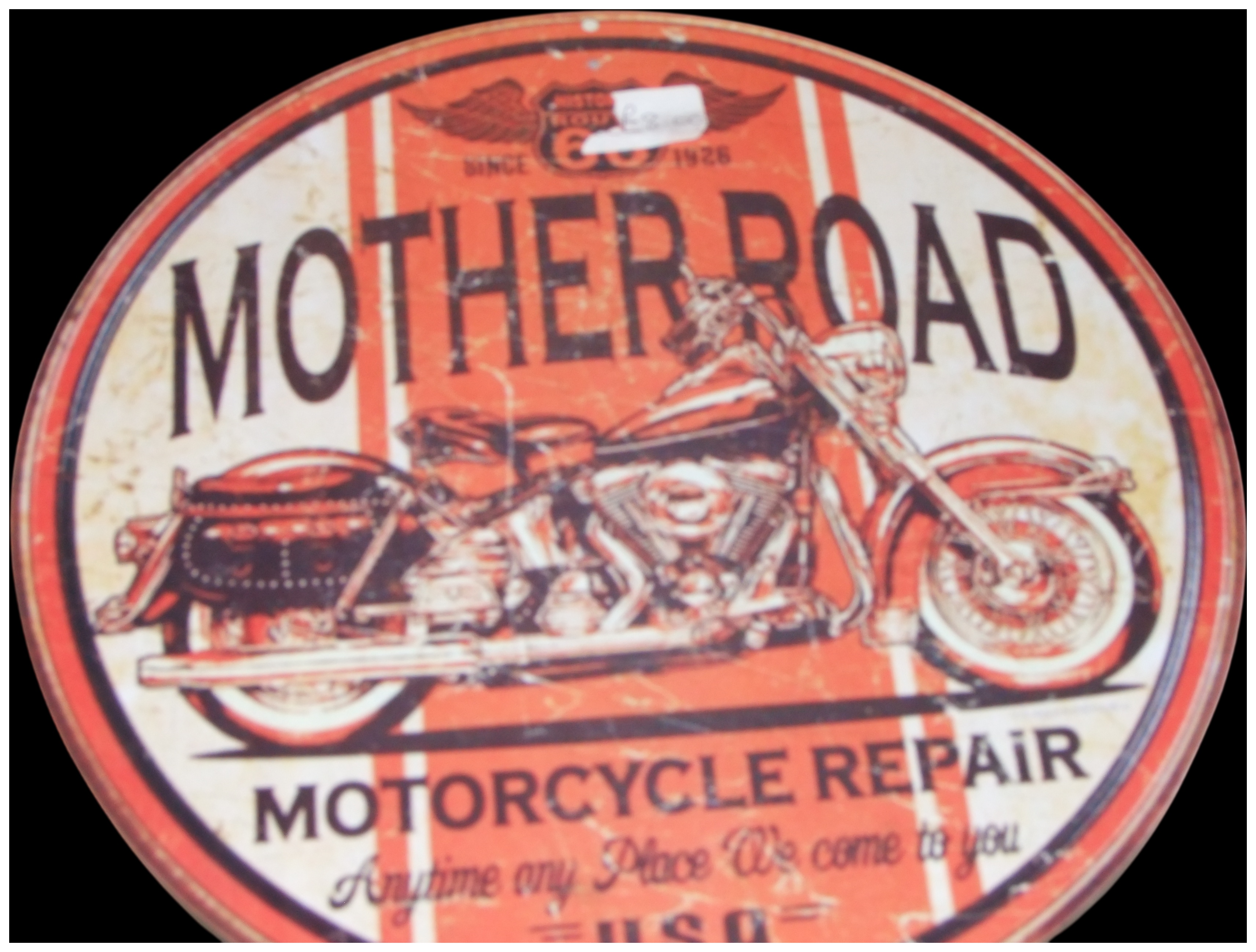 Route 66 Mother Road Motorcycle Repair Circular Decorative Tin Sign