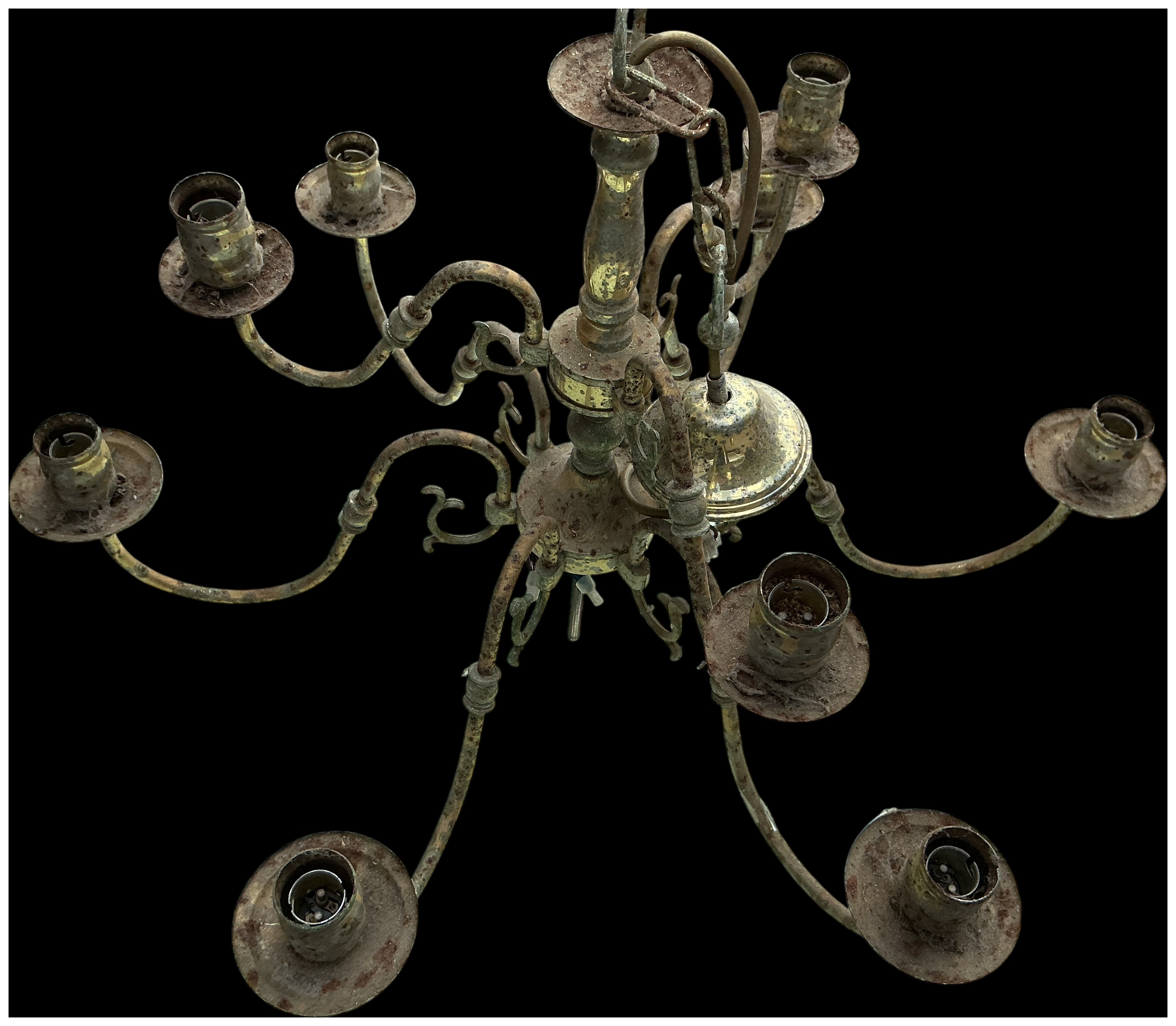 A Dutch Baroque Revival style ten-light two-tier metal chandelier