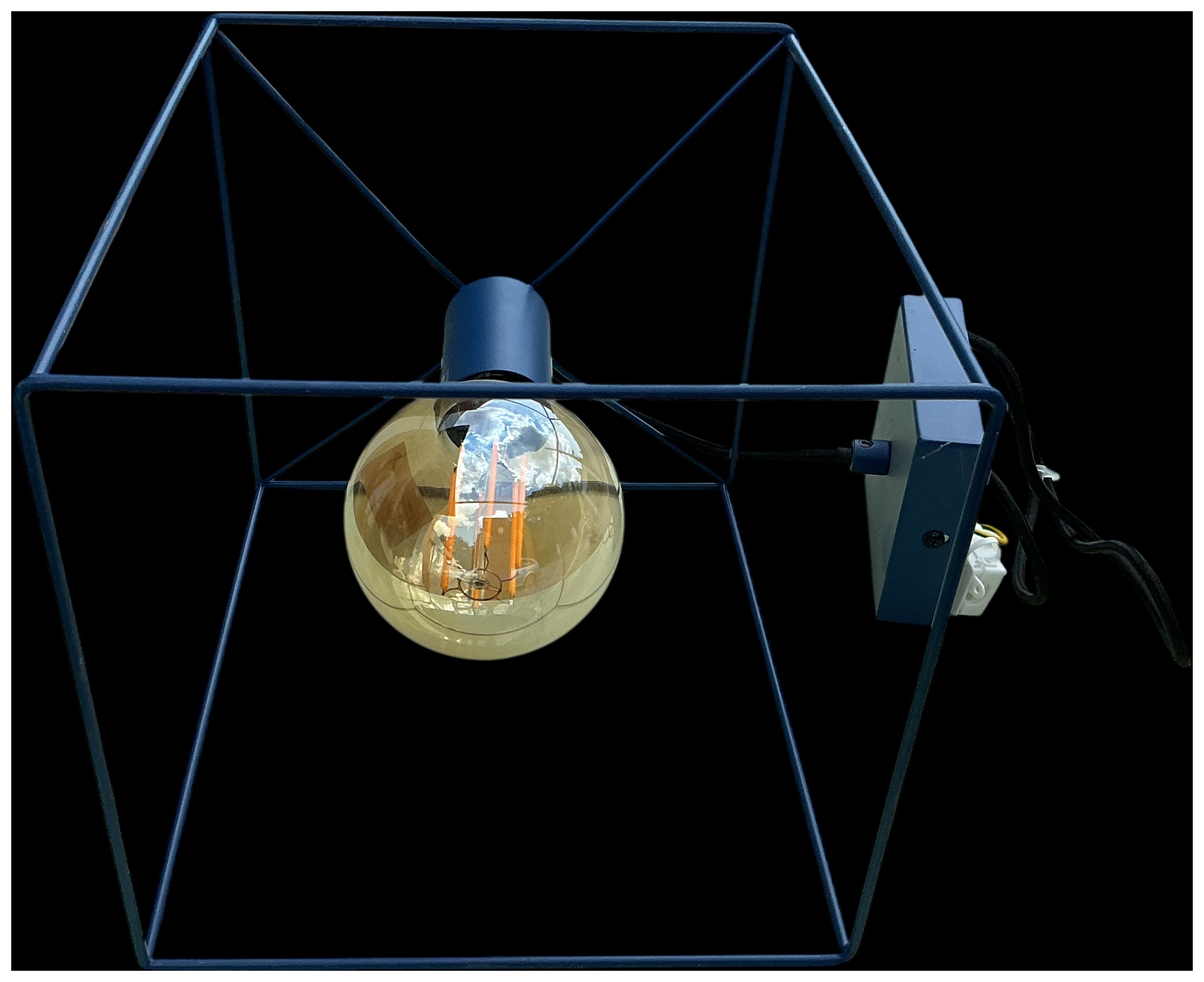 A Contemporary Blue Painted Metal Cubic Cage Table Lamp Attributed to Serax
