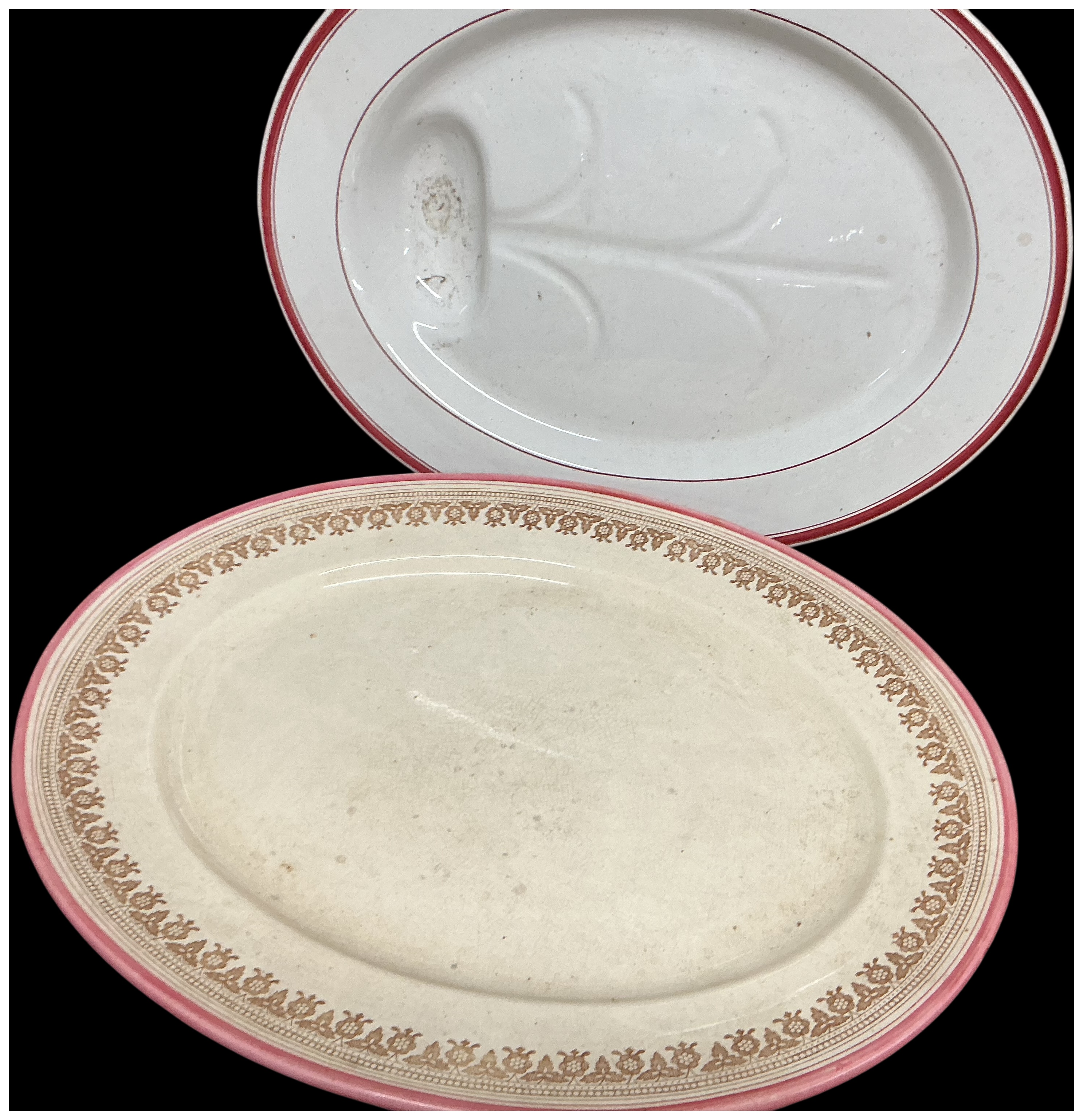 Two large late 19th or early 20th century ceramic serving platters including a well and tree meat dish