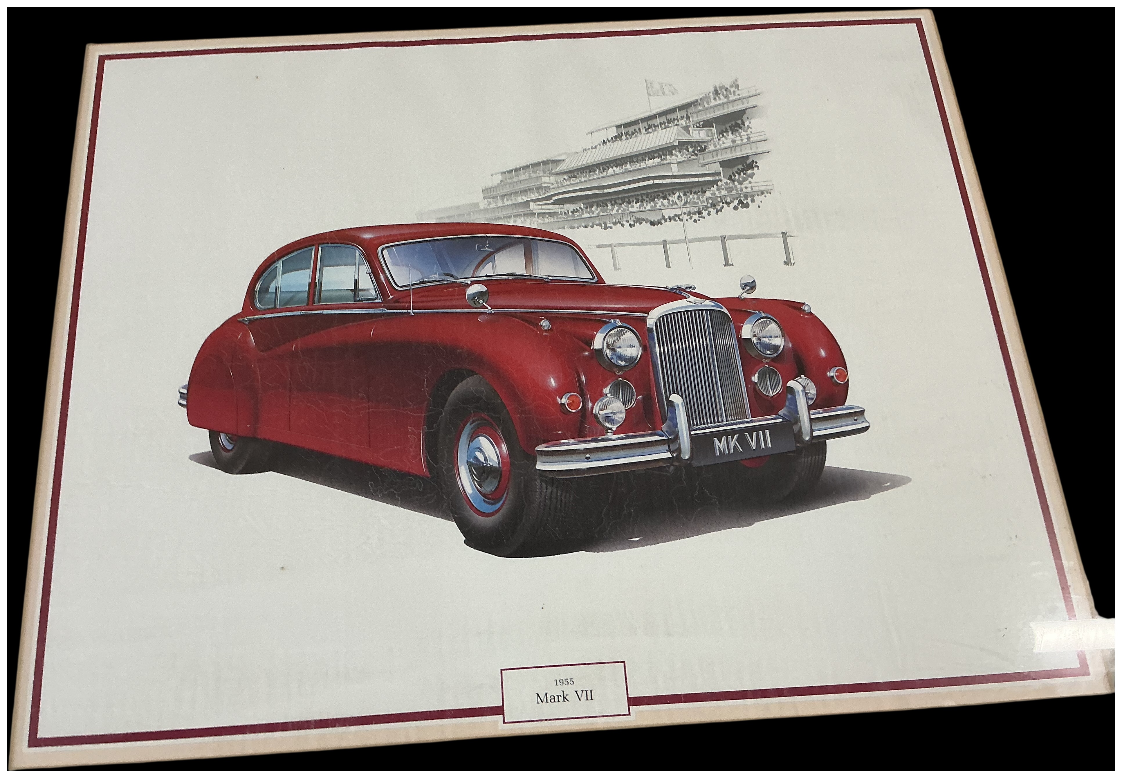 A Framed Colour Print of a 1955 Jaguar Mark VII Saloon