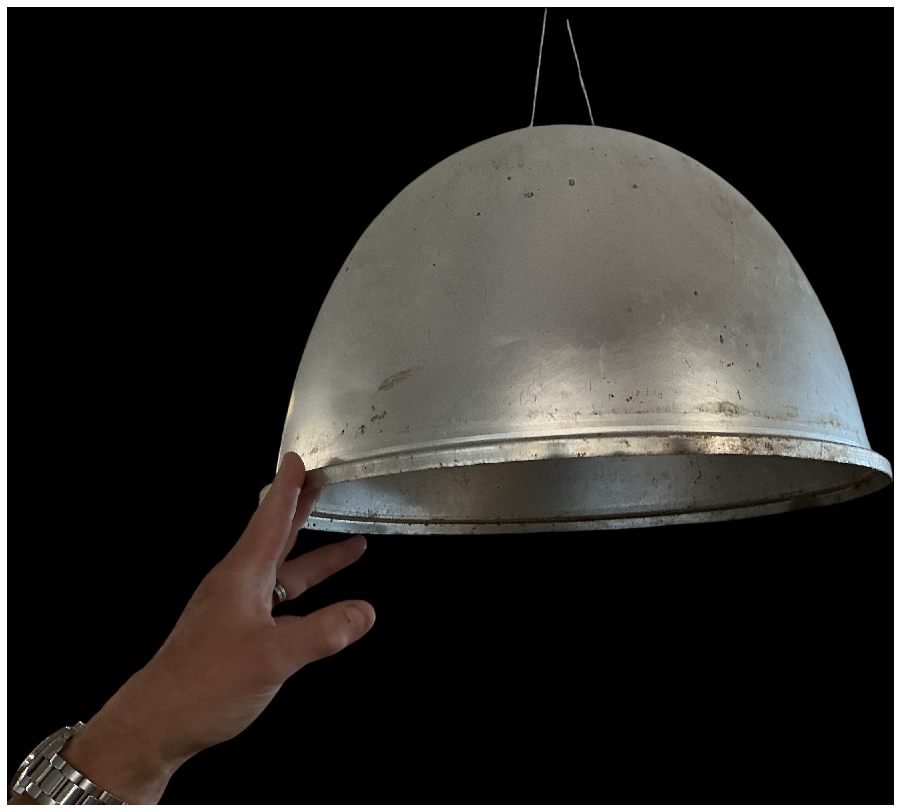 A Pair of Large Industrial Spun Aluminium Pendant Light Shades