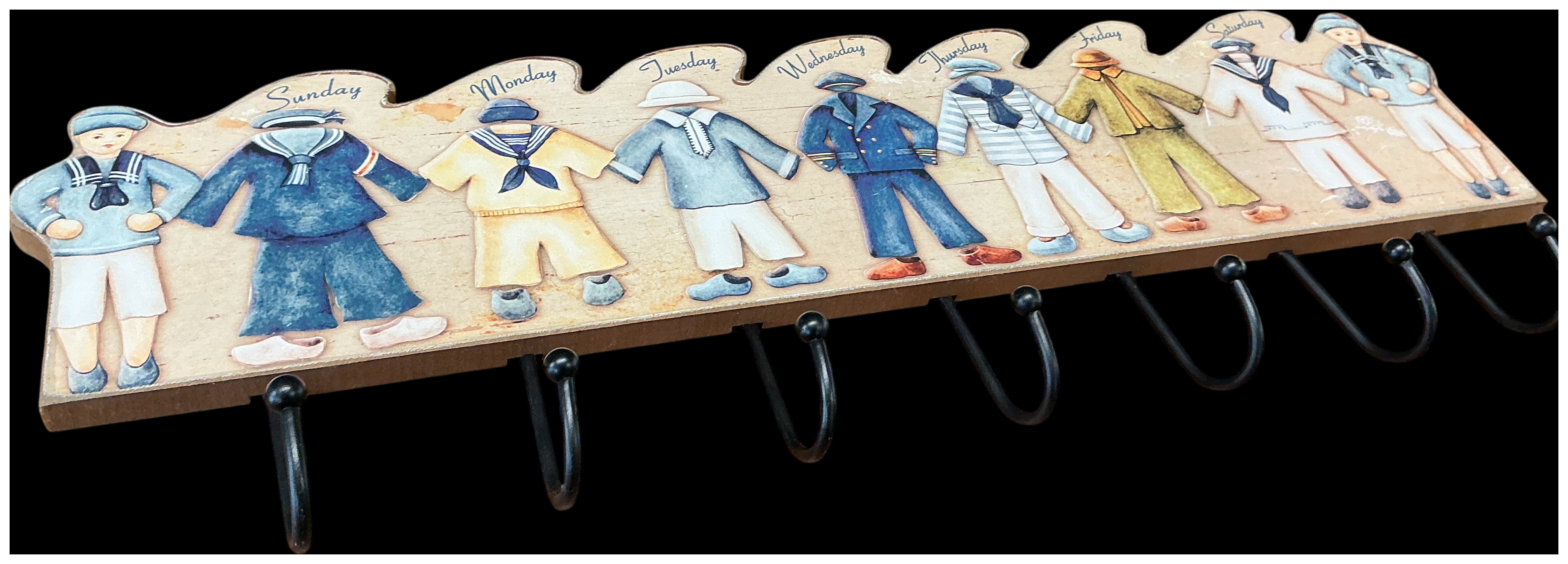 Nautical Style Weekly Wall Rack with Seven Double Hooks