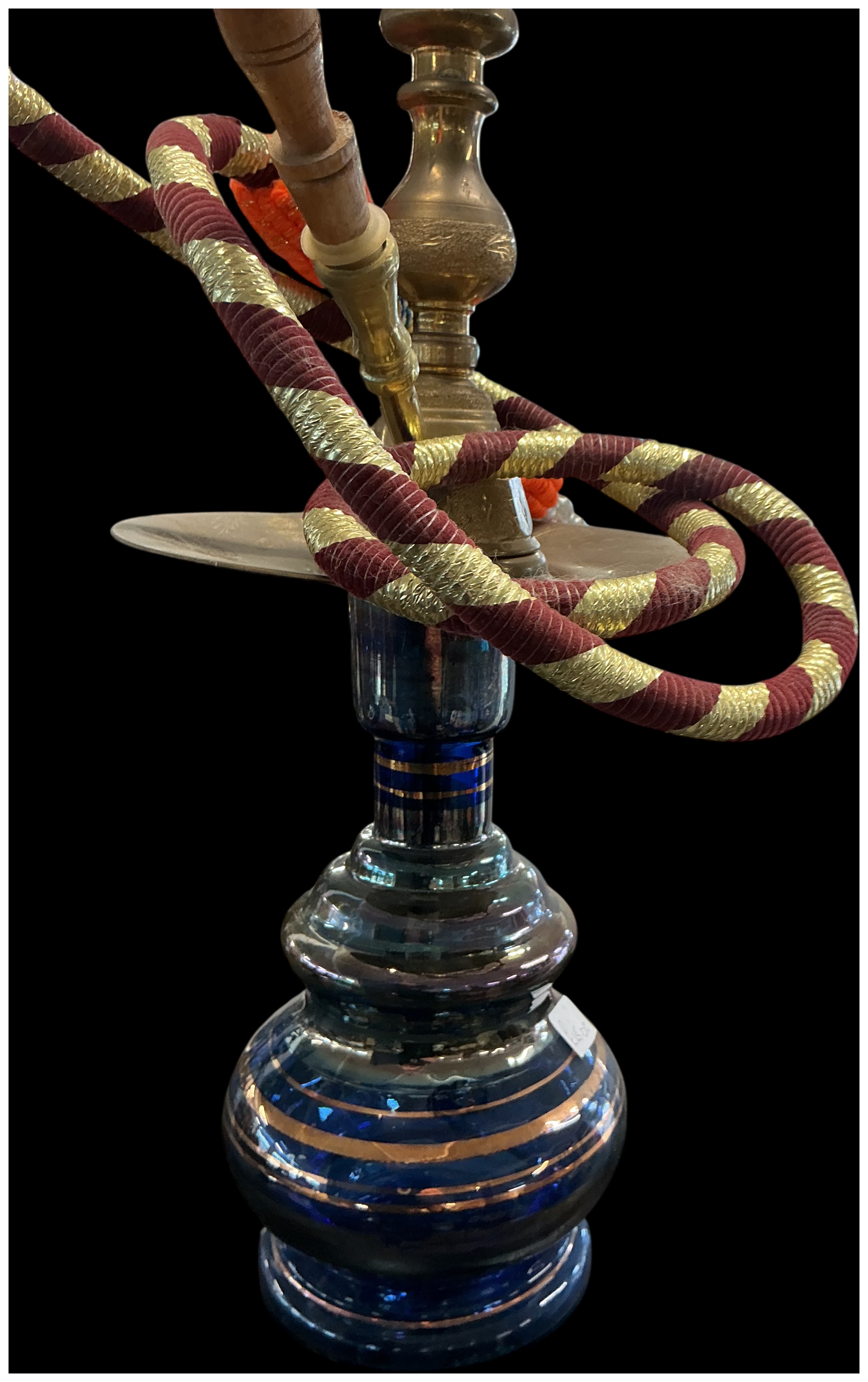 A Late 20th Century Hookah with Banded Cobalt Blue Glass Base