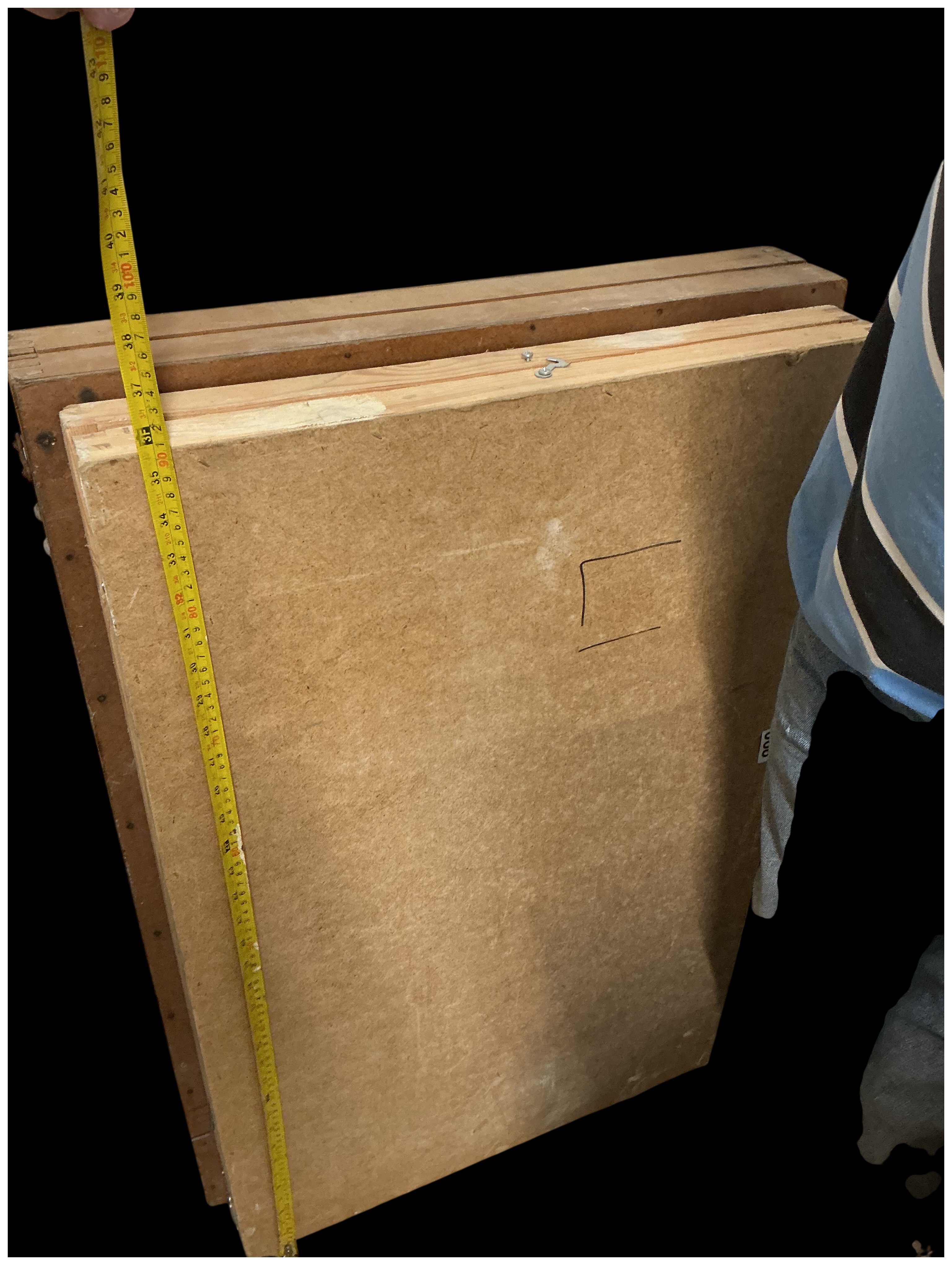 A folding car boot table, Large Rectangular Wooden-Framed Fiberboard Panel