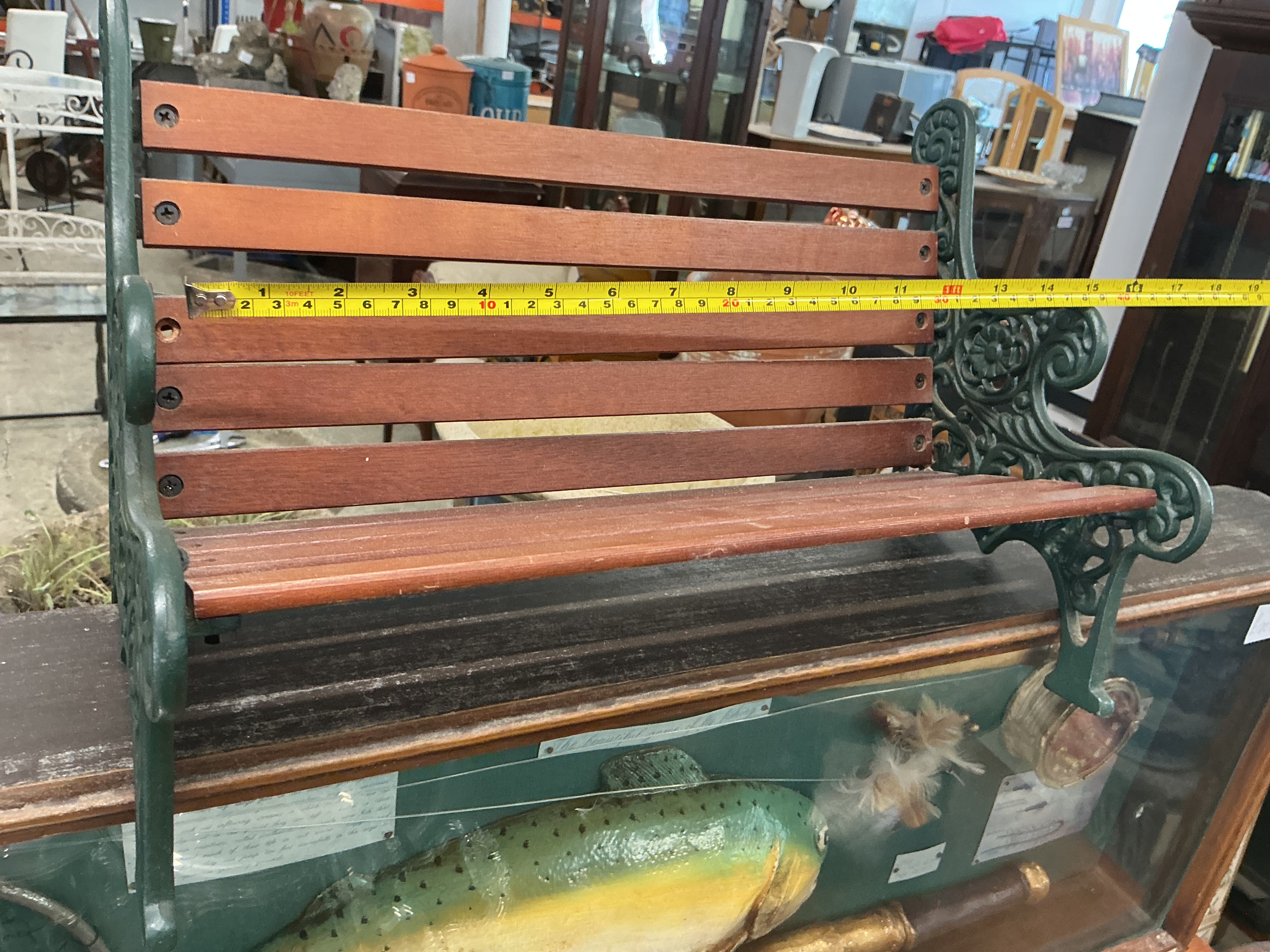 Miniature Victorian Style Garden Bench with Cast Metal Ends and Hardwood Slats
