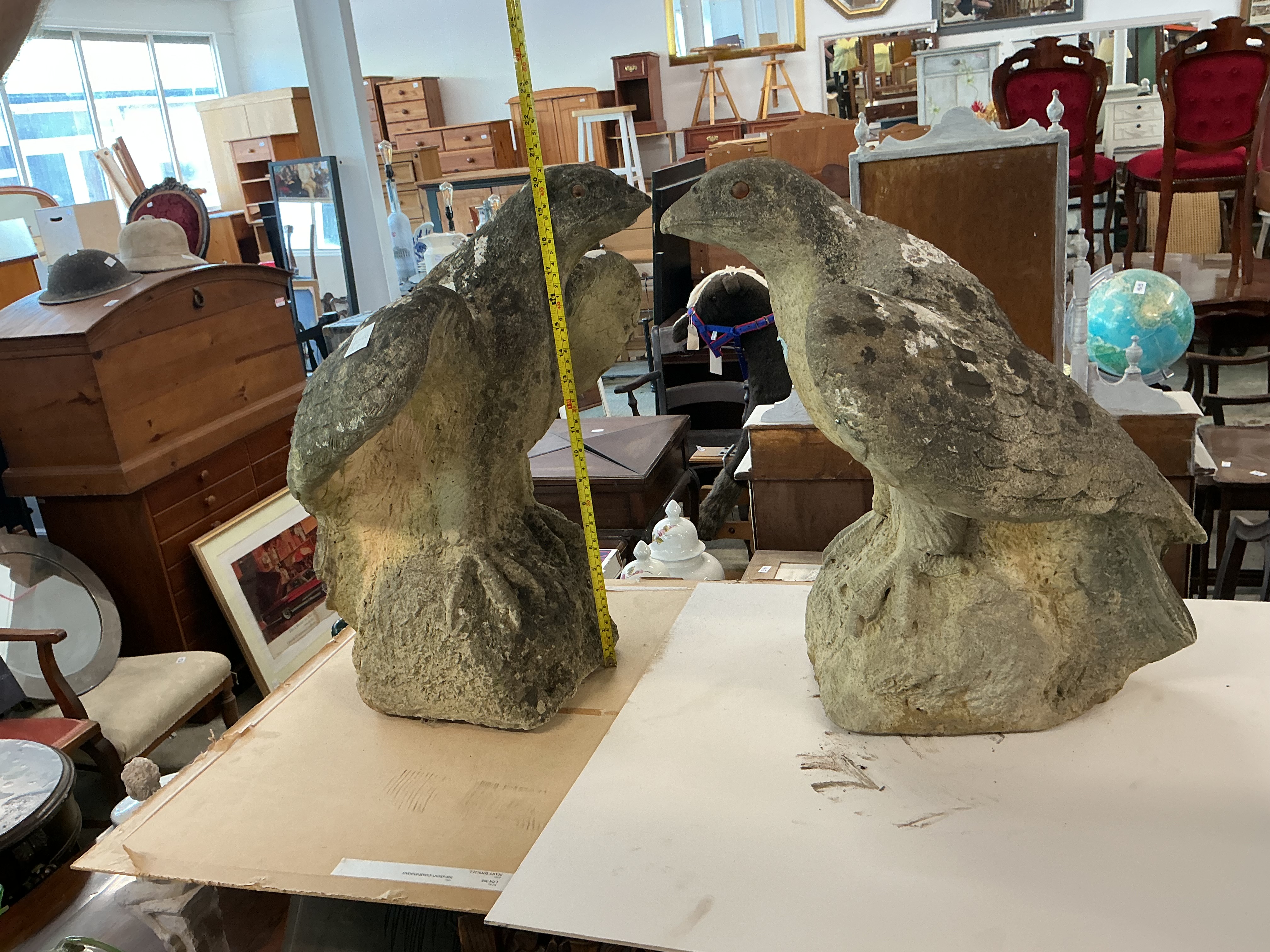 A Pair of Mid-20th Century Weathered Cast Stone Eagle Garden Statues